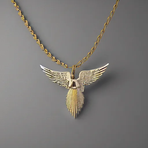 Prompt: 2 tone 3 d 6 winged angel necklace, jewelry render, photography, raytraced