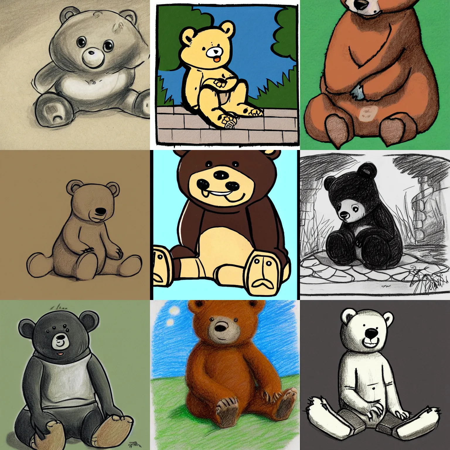 Prompt: a drawing of a cartoon bear sitting on the ground, a storybook illustration by hanna - barbera, featured on pixiv, furry art, official art, storybook illustration, concept art