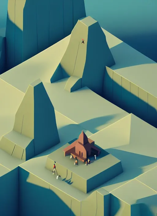 Image similar to a low poly isometric render of icelandic town in the style of monument valley, intricate, elegant, smooth, illustration, simple, solid shapes, by nuri iyem, james gurney, james jean, greg rutkowski, anato finnstark. pixar, octane render