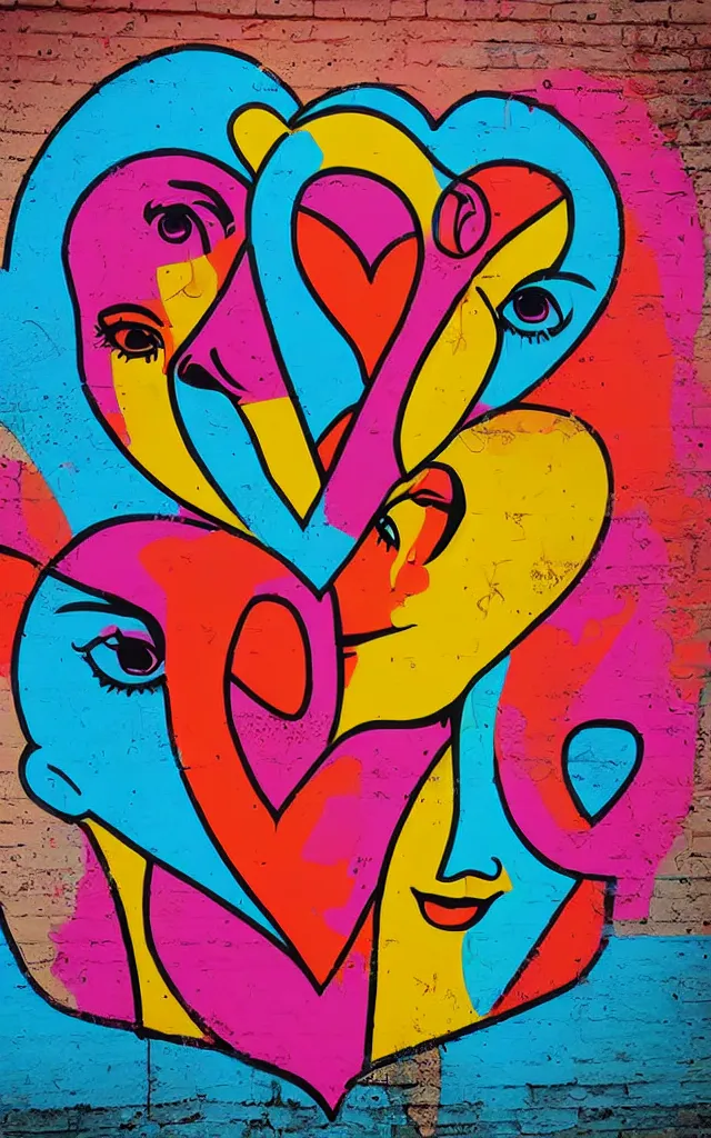 Image similar to colorful love caligraphic poster street art style by el seed, yazan halwani,