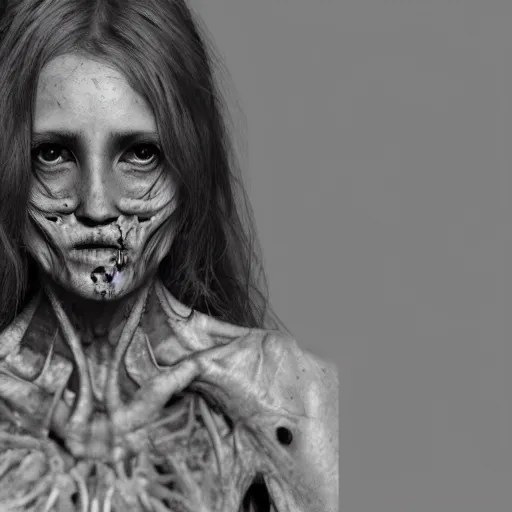 Prompt: body horror, photoreal, greyscale, photography