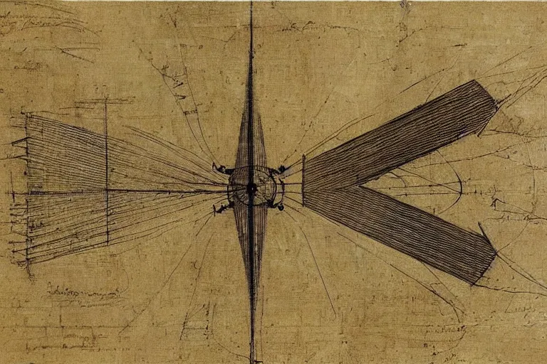 Image similar to engineering sketch by leonardo davinci of a warp drive