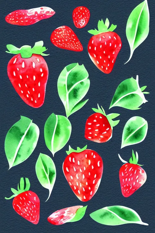 Prompt: minimalist watercolor art of strawberries, illustration, vector art