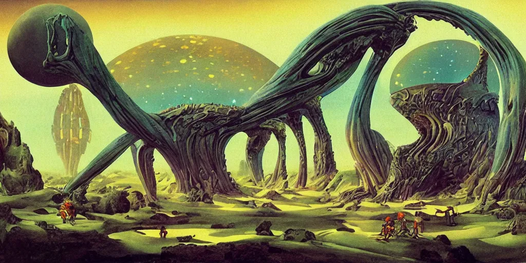 Image similar to a cold epic isograph print of a solarpunk alien by roger dean in the style of renaissance art, trending on art station