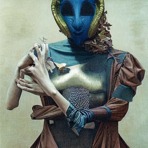 Image similar to portrait of masked dancer on the art deco streets of the industrial city city of ya-Don during the Festival of Masks, award-winning realistic sci-fi concept art by Beksinski, Bruegel, Greg Rutkowski, Alphonse Mucha, and Yoshitaka Amano