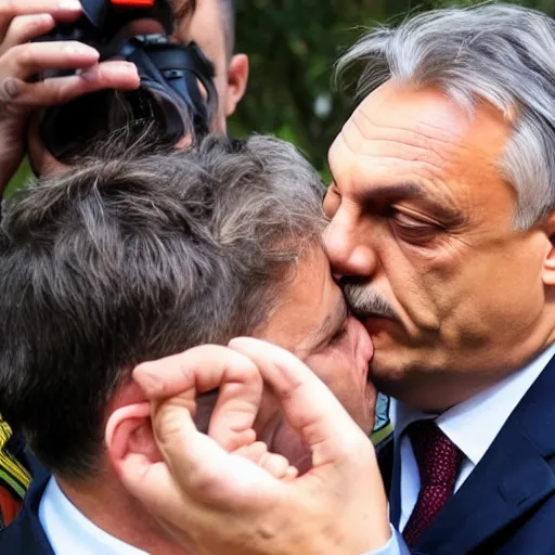 Prompt: Viktor Orban kissing with Viktor Orban