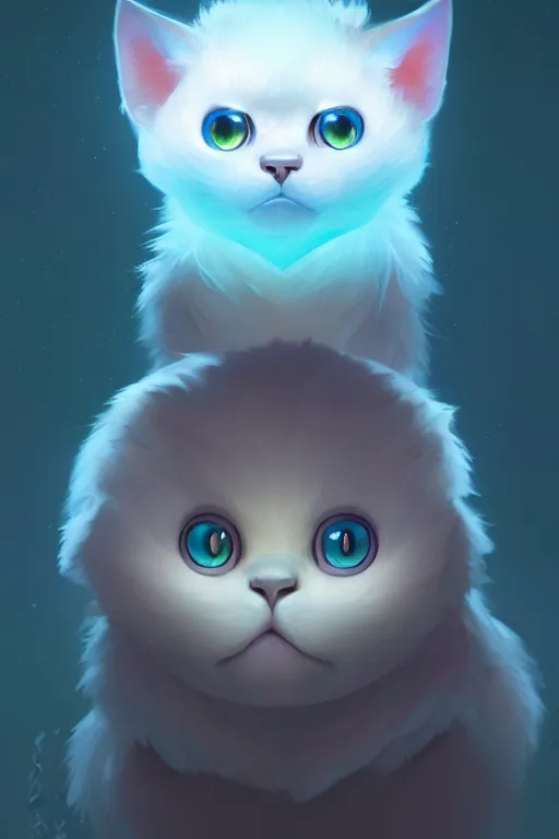 Image similar to super cute Bioluminescent cat character concept, soft light, soft mood, realistic body features and face, illustration, painting oil on canvas by Elena Zhurikhina and Goro Fujita and Charlie Bowater, octane render trending on artstation, 4k, 8k, HD