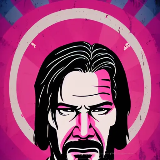 Prompt: individual john wick portrait retro futurist illustration art by butcher billy, sticker, colorful, illustration, highly detailed, simple, smooth and clean vector curves, no jagged lines, vector art, smooth andy warhol style