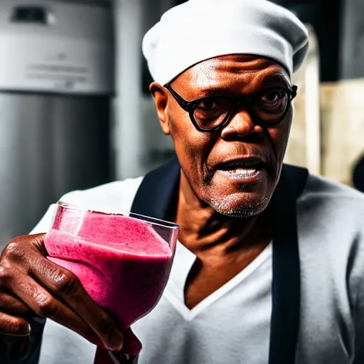 Image similar to samuel l jackson making a smoothie, professional studio photography, 4 k