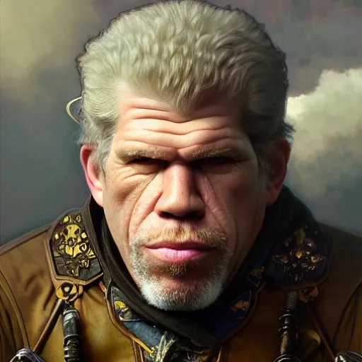 Image similar to full portrait of ron perlman as forrest gimp, fantasy, d & d, intricate, detailed, by by alphonse mucha, adolfo hohenstein, alice russell glenny, stanley artgerm lau, greg rutkowski, detailed, trending on artstation, trending on artstation, smooth