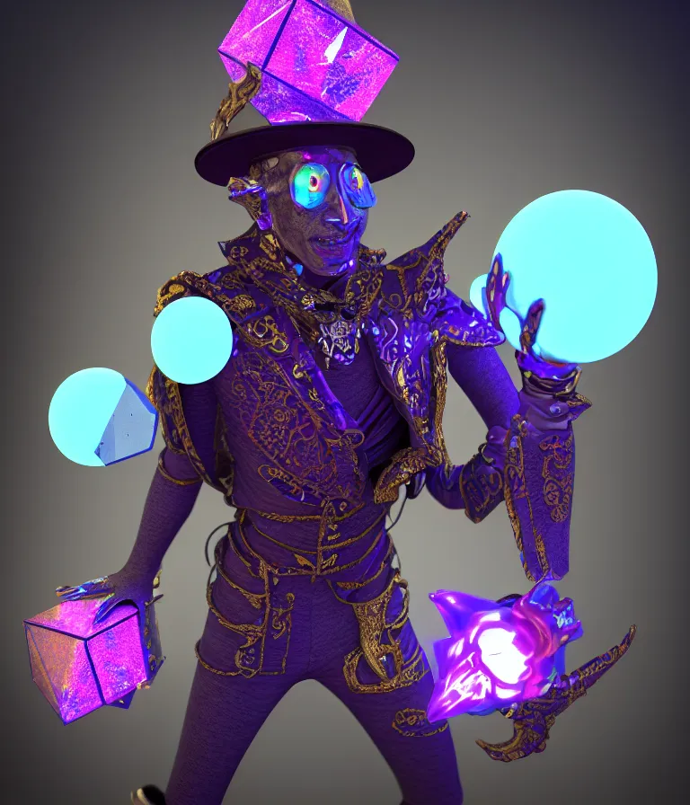 Image similar to front!!! shot of a court jester!!! character, hyperdimensional, bioluminescent hypercubes, dark holography!!!, future, chrome, (((intricate))), ((octane render, nvidia raytracing demo)), elegant, highly detailed, centered, (((artstation, concept art, smooth, sharp focus, artgerm, Tomasz Alen Kopera, Peter Mohrbacher, donato giancola, Joseph Christian Leyendecker, WLOP, Boris Vallejo))), mugshot!!!!!, ugly!!!!!!, octane render, nvidia raytracing demo, octane render, nvidia raytracing demo, octane render, nvidia raytracing demo, grainy, muted, 8K, digitalblasphemy, metatron