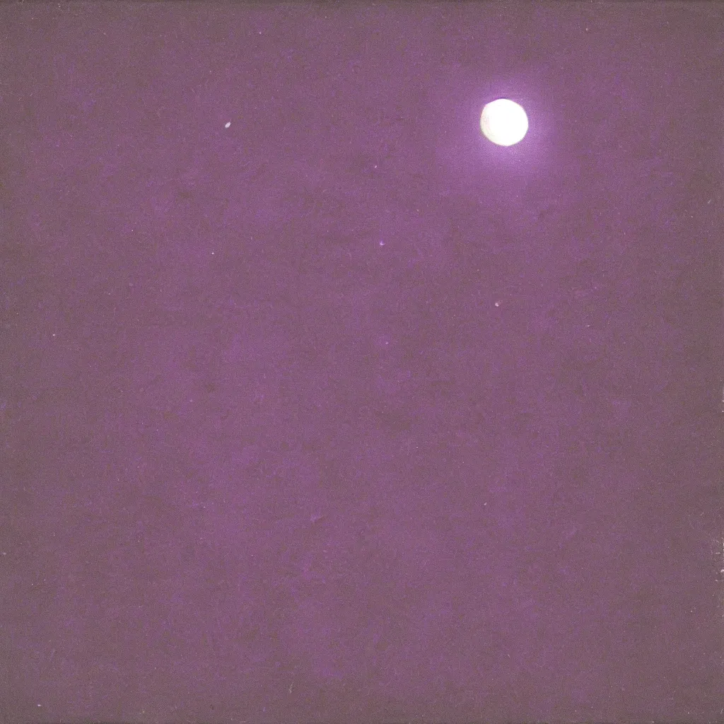 Prompt: close-up Lomochrome Purple photo of the full moon taken in 1836, grainy