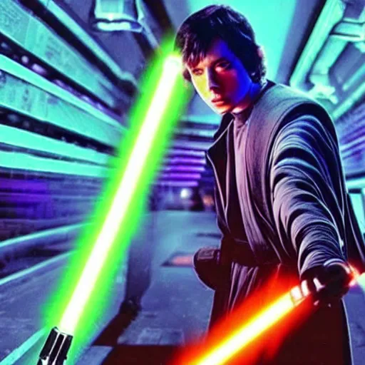 Image similar to lightsaber cyberpunk lsd