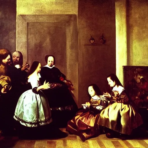 Image similar to las meninas fine art, oil on canvas baroque style 1 6 5 6 by diego velasquez.