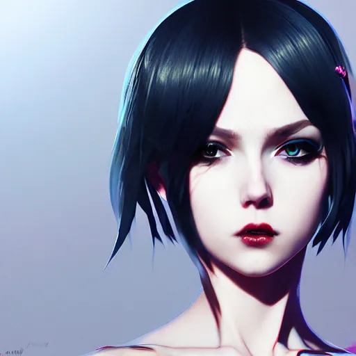 Image similar to portrait of a beautiful punkrock woman in crop top, art by saruei and guweiz and ilya kuvshinov, digital art, highly detailed, intricate, sharp focus, trending on artstation hq, deviantart, pinterest, unreal engine 5, 4 k uhd image