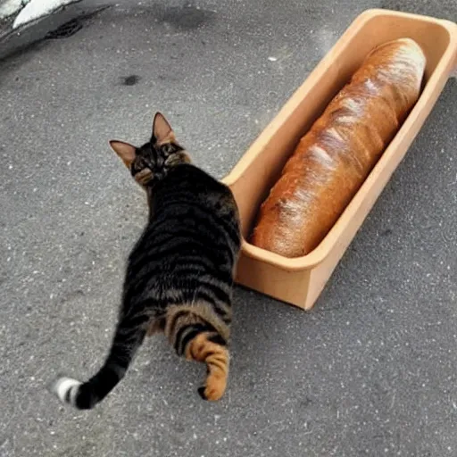 Prompt: cat hit dog with baguette