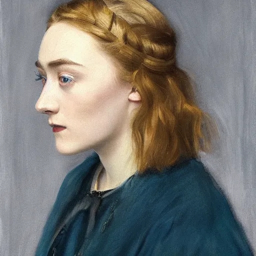 Image similar to a true-to-life portrait of Saoirse Ronan painted by John Collier
