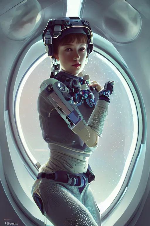 Image similar to portrait futuristic beautiful northern europe Airforce armored pilot Girl, at inside of future fighter aircraft, ssci-fi, fantasy, intricate, very very beautiful, elegant, human anatomy, neon light, highly detailed, digital painting, artstation, concept art, soft light, smooth, sharp focus, illustration, art by tian zi and WLOP and alphonse mucha