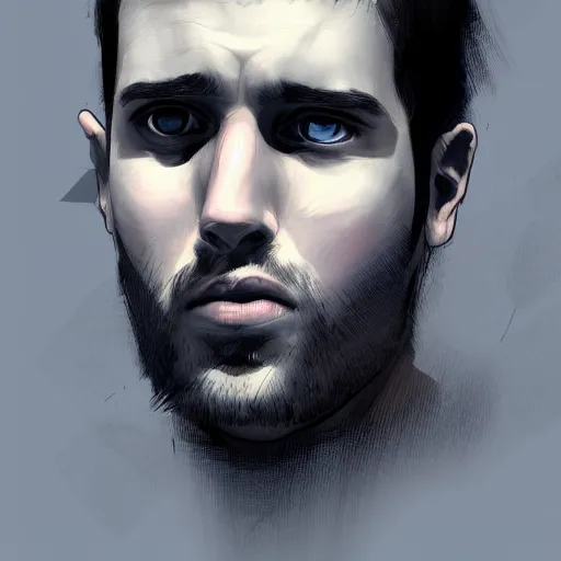 Prompt: portrait of a sad man by elena sai, digital art, trending on artstation