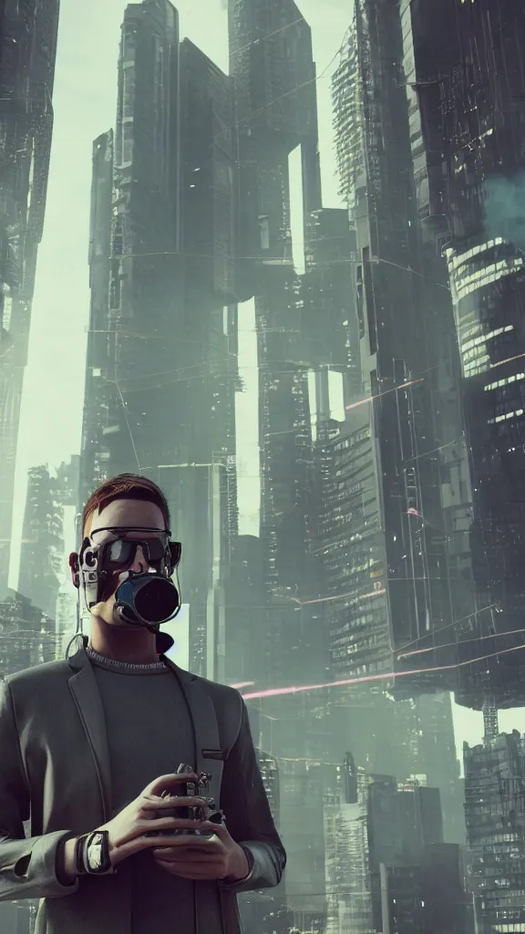 Prompt: a cyberpunk futuristic man smoking cigarettes behind a cyberpunk city, 8 k, sharp, detailed, photorealistic, octane render.