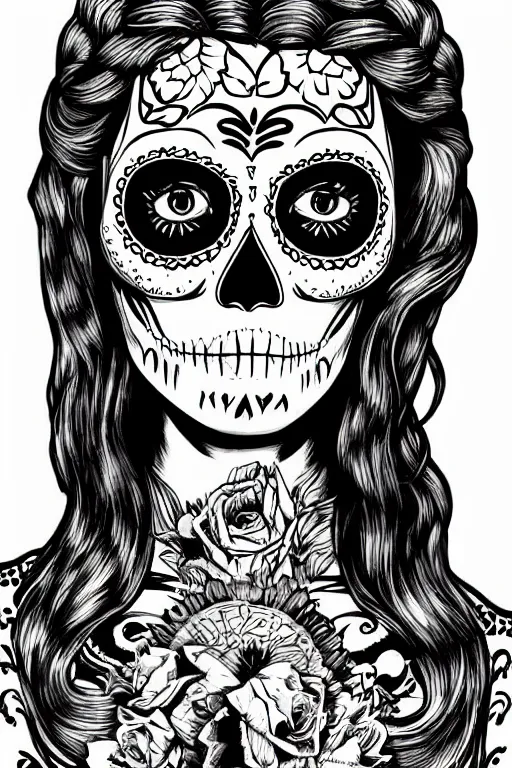 Prompt: illustration of a sugar skull day of the dead girl, art by douglas smith