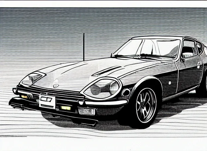 Image similar to highly detailed datsun 2 4 0 z, retro minimalist art by jean giraud, moebius starwatcher comic, sharp, 8 k