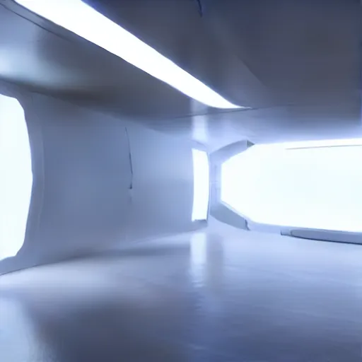 Prompt: a white room 1 2 ft long x 1 0 ft wide x 8 ft tall, geometrically perfect, clean and empty, sci - fi spaceship futuristic paneling unreal engine, general studio lighting, 8 k