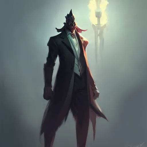 Image similar to concept art of league of legends gentleman from hell, greg rutkowski, trending on artstation, ambient lighting