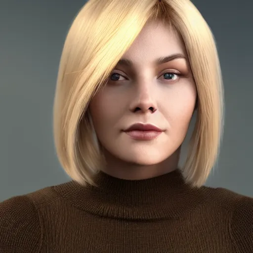 Prompt: portrait, beautiful, woman, blond hair, made with c4d