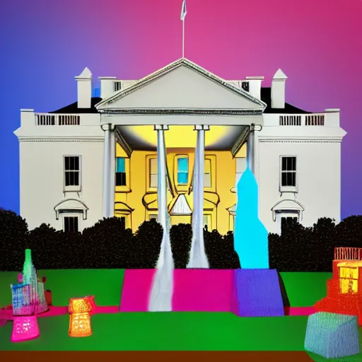 Image similar to the white house in the style of meow wolf