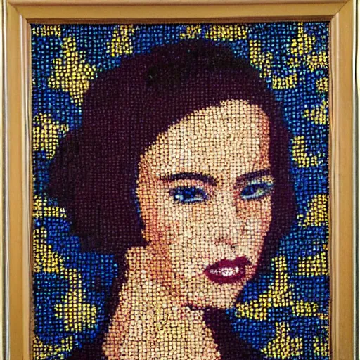 Prompt: A portrait of a beautiful woman painted from thousands small perfect rectangles. In each rectangle, a small but visible ant.