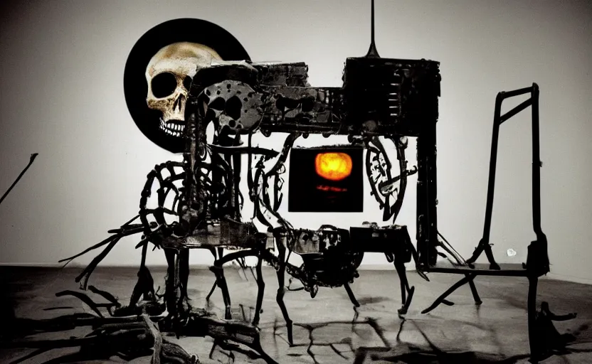 Image similar to photograph of a skull machine built by basquiat perfect composition masterpiece dramatic lighting