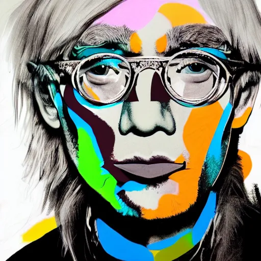 Image similar to An extremely psychedelic portrait of Andy Warhol, surreal, LSD, face, detailed, intricate, elegant, lithe, highly detailed, digital painting, artstation, concept art, smooth, sharp, magical, Occult, focus, illustration