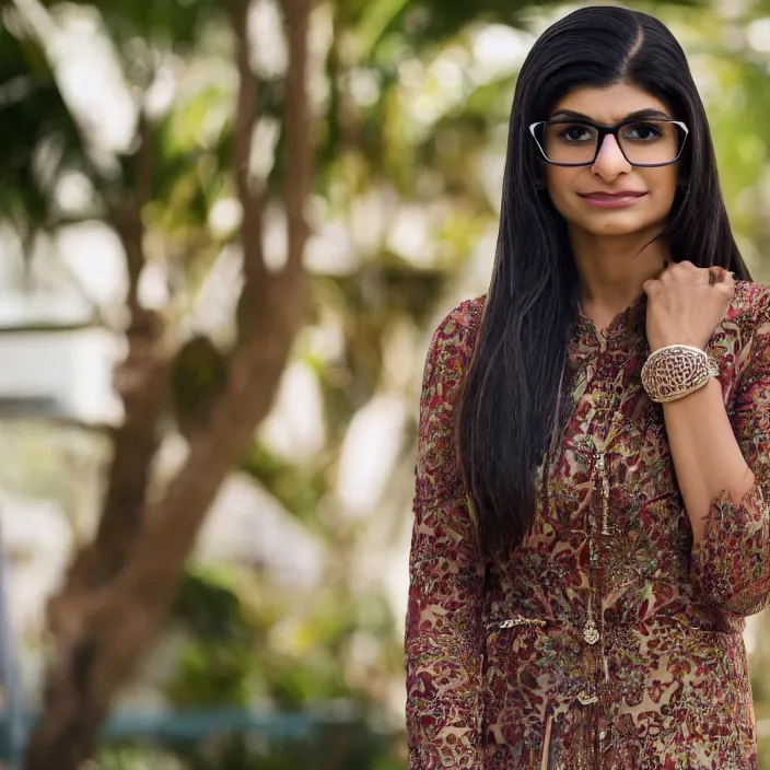 Image similar to Movie still of Mia Khalifa wearing Kebaya, directed by Steven Spielberg, natural light, detailed face, CANON Eos C300, ƒ1.8, 35mm, 8K, medium-format print