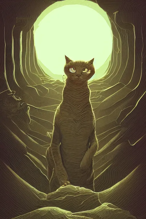 Image similar to demon cat. art by mike winkelmann, vector art, illustration, highly detailed,