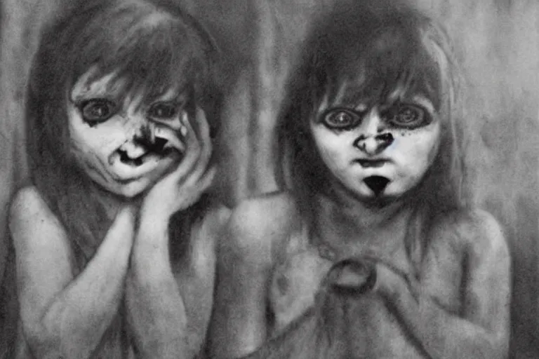 Prompt: black eyed kids, creepy, demonic