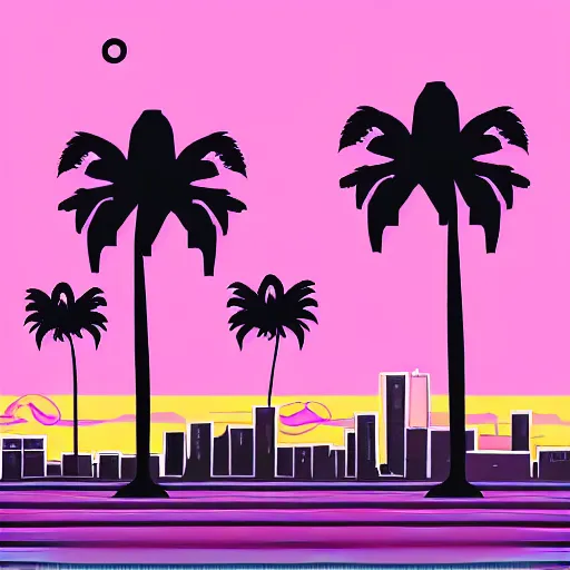 Prompt: retro vaporwave sunset skyline grid palm trees purple and pink bing chilling