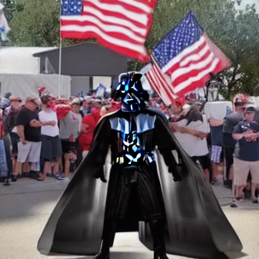 Prompt: darth vader at a maga rally