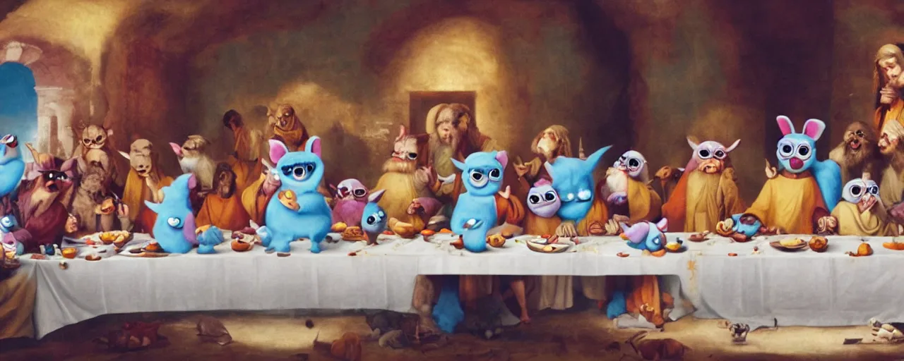 Prompt: the last supper with furbies instead of disciples