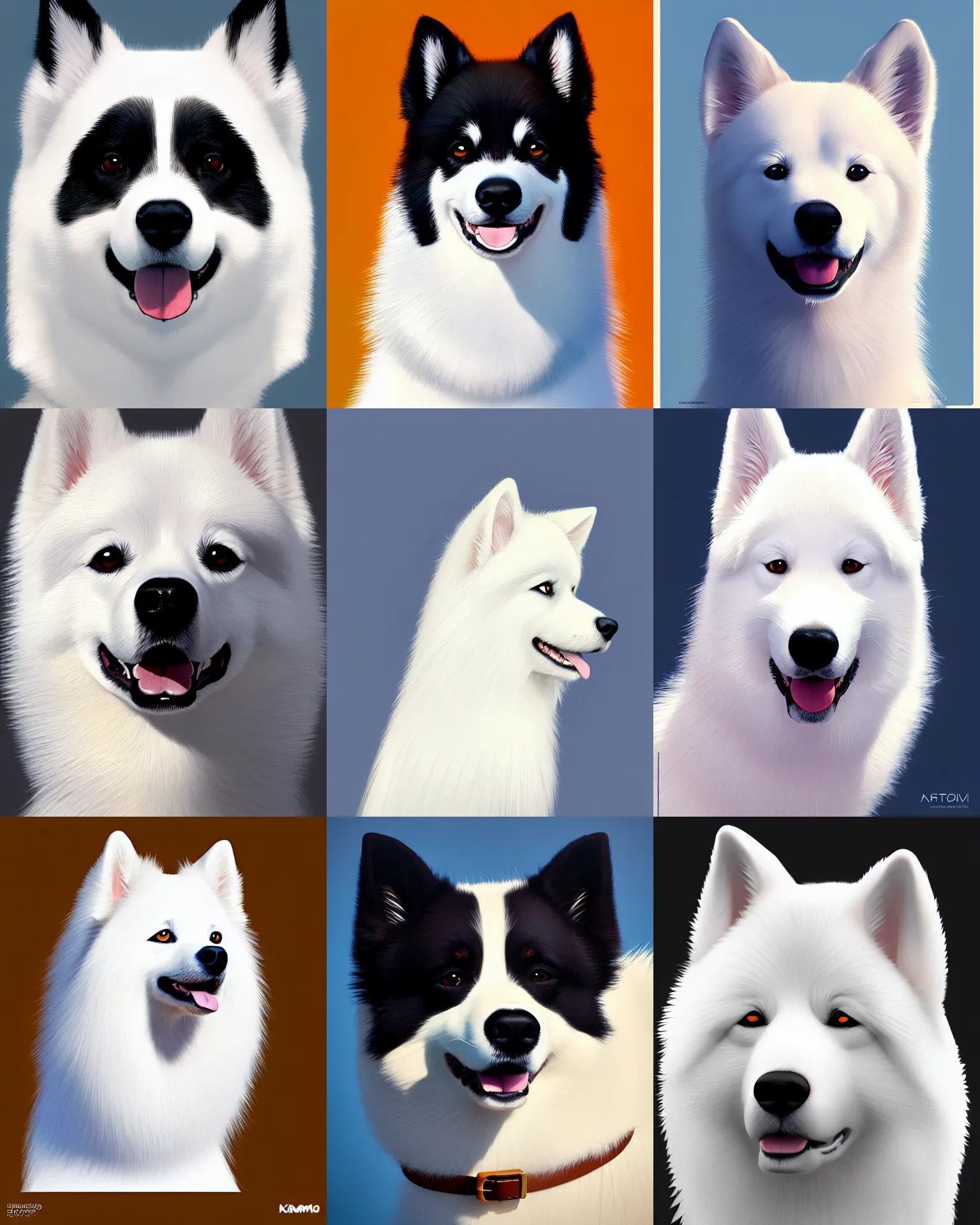 Prompt: profile of smiling american eskimo dog. anime, cute, symmetry face, ssr card, fine details. realistic shaded lighting, by ilya kuvshinov, kidmo, trending on artstation, magali villeneuve, artgerm, jeremy lipkin, caidychen