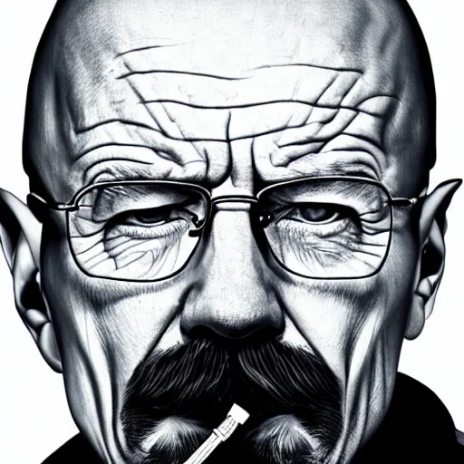 Image similar to a detailed portrait of walter white with a pacifer in his mouth, art illustration, incredibly highly detailed and realistic, 8 k, sharp focus