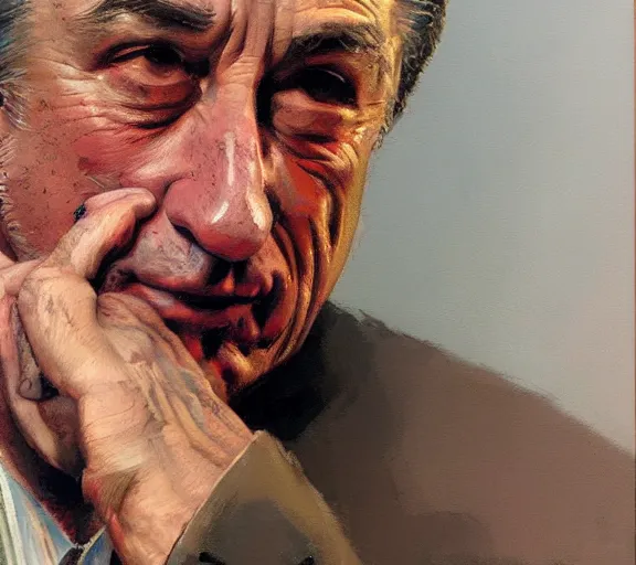 Image similar to a hyper-detailed painting of Robert DeNiro by Craig Mullins; oil on canvas; trending on artstation