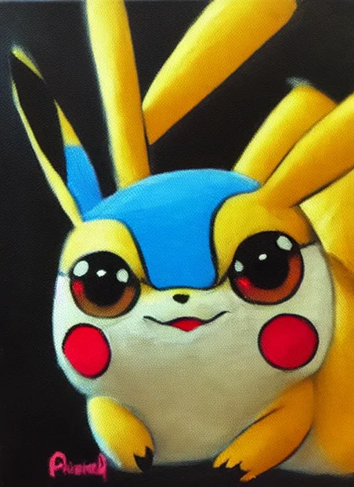 Image similar to an oil painting of pokemon pikachu smiling