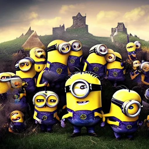 Image similar to The minions in The Vikings Digital art very detailed 4K quality Super Realistic