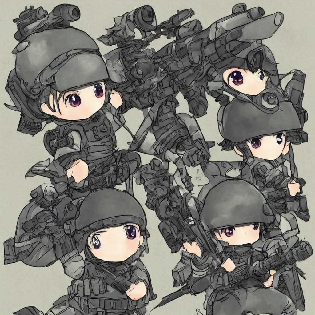 Image similar to highly detailed chibi anime soldier, pixiv