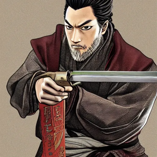 Prompt: isshin sword saint holding a glock, sekiro, detailed