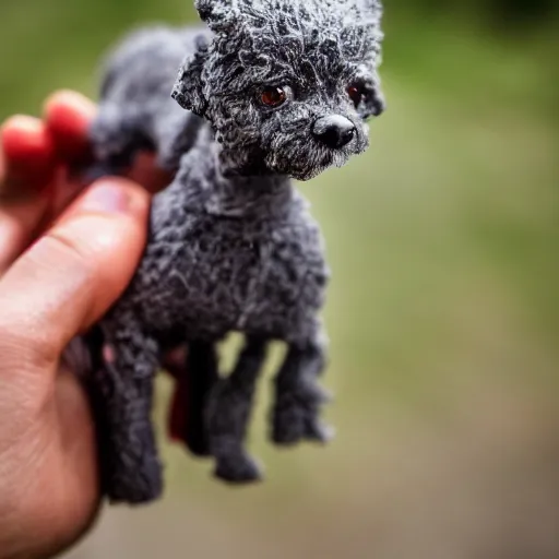 Prompt: a grey black hairless miniature toy poodle in the Taiwan valleys, made from origami, videogame still in Tekken 7, 40mm lens, shallow depth of field, split lighting