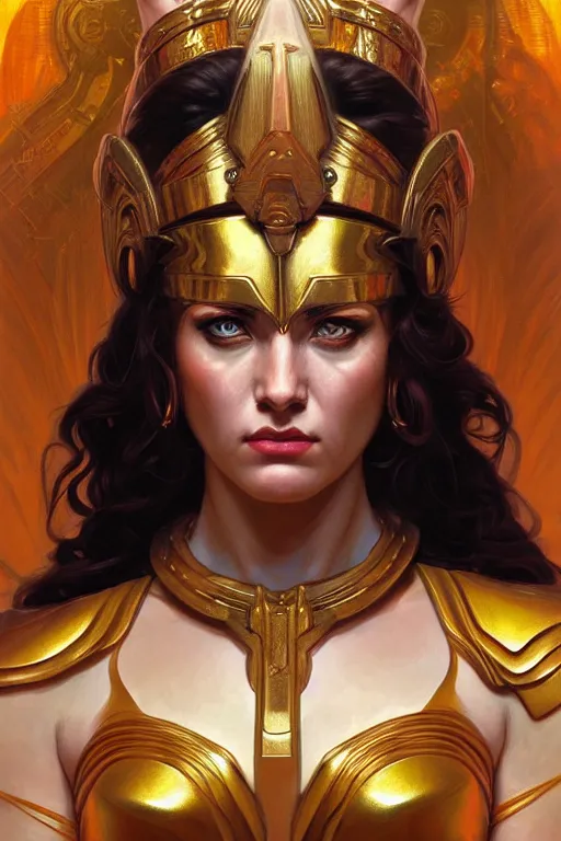 Image similar to The Godess Hera looking angry, portrait, highly detailed, digital painting, artstation, concept art, smooth, detailed armor, sharp focus, beautiful face, symmetric face, cinematic, videogame cover art, illustration, art by Artgerm and Greg Rutkowski and Alphonse Mucha