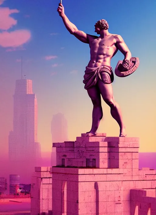 Prompt: statue of hercules, beeple, vaporwave, retrowave, pinterest, trending on artstation