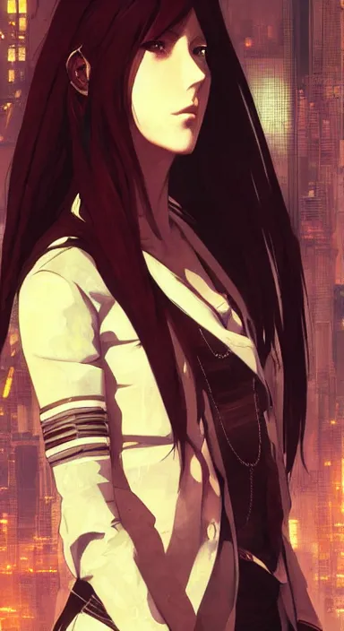 Image similar to Cyberpunk Portrait of Makise Kurisu from Steins;Gate. Beautiful digital art by Greg Rutkowski and Alphonse Mucha